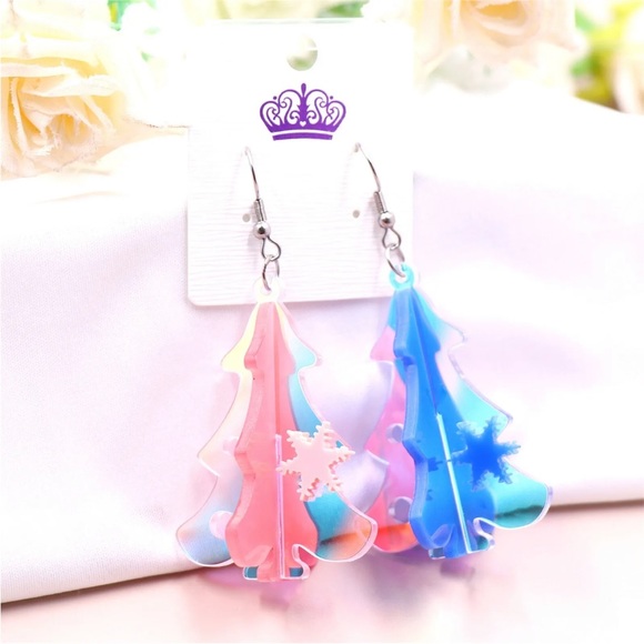 Acrylic Glitter Christmas Tree Stud Dangle Earrings - Picture 11 of 16